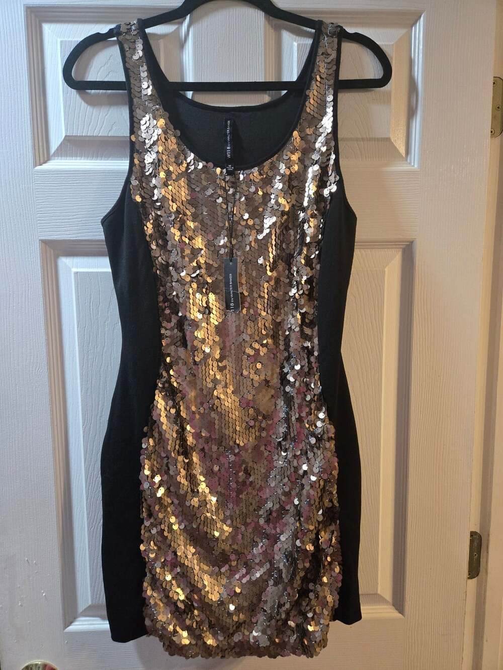 W118 by Walter Baker Sequin Dress Size M Black Gold Party Sleeveless